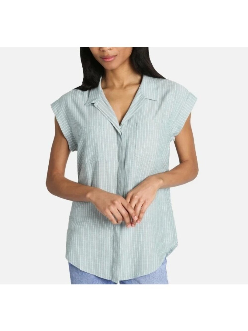 NWT Jachs Girlfriend Women's XXL Sleeveless Striped Green Button-Up Shirt C0721